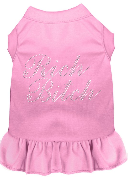 Rhinestone Rich Bitch Dress Light Pink XL